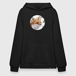 Толстовка-худи оверсайз Лисичка в снегу, цвет: черный