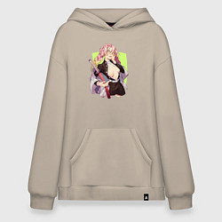Толстовка-худи оверсайз Mitsuri Kanroji Demon Slayer, цвет: миндальный