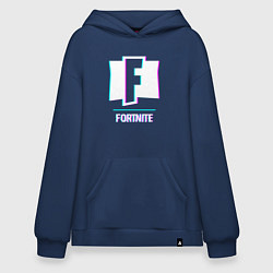 Толстовка-худи оверсайз Fortnite в стиле glitch и баги графики, цвет: тёмно-синий