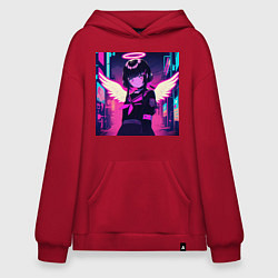 Толстовка-худи оверсайз Милая аниме девушка-ангел с темными волосами, цвет: красный