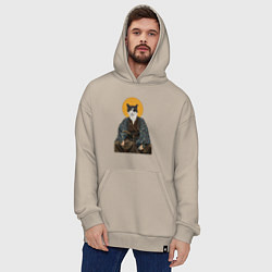 Толстовка-худи оверсайз Samurai one - eyed cat, цвет: миндальный — фото 2