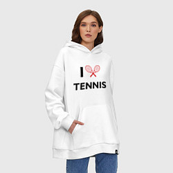 Толстовка-худи оверсайз I Love Tennis, цвет: белый — фото 2