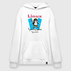 Толстовка-худи оверсайз Пингвин линукс в шляпе, цвет: белый
