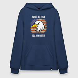 Толстовка-худи оверсайз Смешная надпись what the fuck is a kilometer, цвет: тёмно-синий