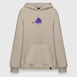 Толстовка-худи оверсайз Противогаз с брызгами чернил, цвет: миндальный