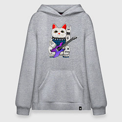 Толстовка-худи оверсайз Японский кот нэко с гитарой, цвет: меланж