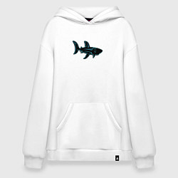 Толстовка-худи оверсайз Неоновая акула с узором, цвет: белый