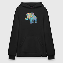 Толстовка-худи оверсайз Beautiful elephant, цвет: черный