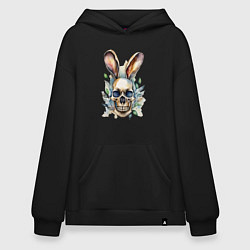 Толстовка-худи оверсайз Moмo - череп с ушами зайца, цвет: черный