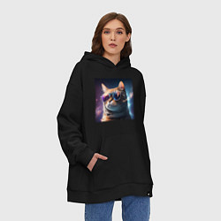 Толстовка-худи оверсайз Космический кот сosmos collection, цвет: черный — фото 2