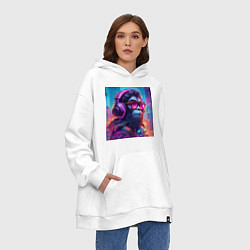 Толстовка-худи оверсайз Обезьяна в наушниках и очках, цвет: белый — фото 2