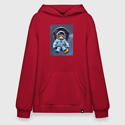 Толстовка-худи оверсайз Котенок отправляется в космос, цвет: красный