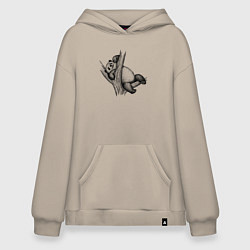 Толстовка-худи оверсайз Панда застряла на дереве, цвет: миндальный