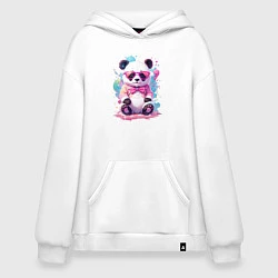 Толстовка-худи оверсайз Милая панда в розовых очках и бантике, цвет: белый