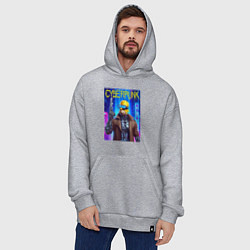 Толстовка-худи оверсайз Гомер Симпсон с пистолетом - киберпанк - нейросеть, цвет: меланж — фото 2