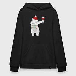 Худи оверсайз Новогодний мишка с бокалом вина