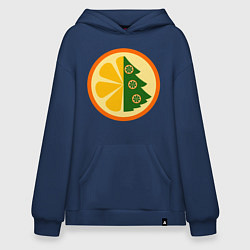 Толстовка-худи оверсайз Елка мандарин праздник, цвет: тёмно-синий