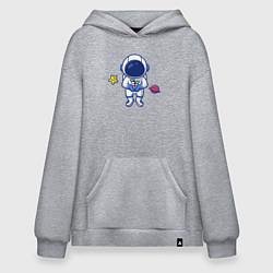 Толстовка-худи оверсайз Космонавт с цветком, цвет: меланж
