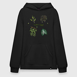 Толстовка-худи оверсайз The botanical world warm, цвет: черный