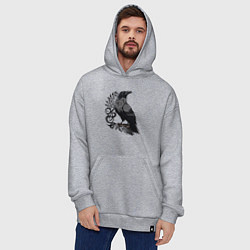 Толстовка-худи оверсайз Мистический славянский ворон, цвет: меланж — фото 2