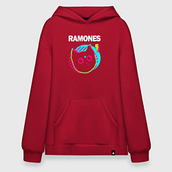 Толстовка-худи оверсайз Ramones rock star cat, цвет: красный