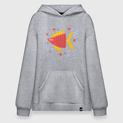 Толстовка-худи оверсайз Рыба красная, цвет: меланж