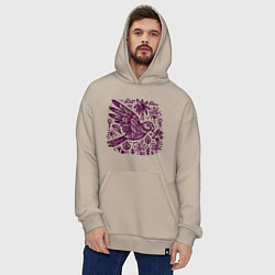 Толстовка-худи оверсайз Орнамент с попугаем и растениями, цвет: миндальный — фото 2