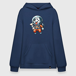 Толстовка-худи оверсайз Dalmatian cosmonaut puppy with a bone, цвет: тёмно-синий