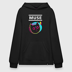 Толстовка-худи оверсайз Muse rock star cat, цвет: черный