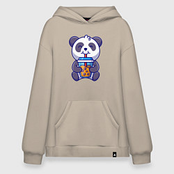 Толстовка-худи оверсайз Drinking panda, цвет: миндальный