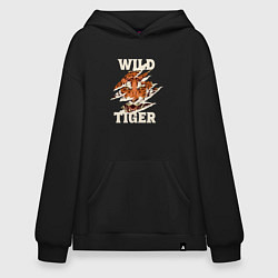 Толстовка-худи оверсайз Дикий тигр арт, цвет: черный
