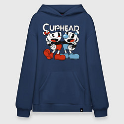 Толстовка-худи оверсайз Cuphead and Mugman, цвет: тёмно-синий