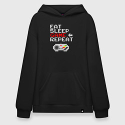 Толстовка-худи оверсайз Eat sleep game repeat lettering, цвет: черный