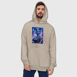 Толстовка-худи оверсайз Cyber panter - ai art fantasy, цвет: миндальный — фото 2