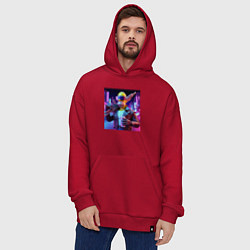 Толстовка-худи оверсайз Крутой Гомер Симпсон с оружием и банкой пива, цвет: красный — фото 2