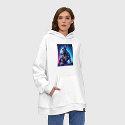 Толстовка-худи оверсайз Кибер щенок бультерьера - нейросеть, цвет: белый — фото 2