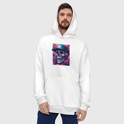 Толстовка-худи оверсайз Череп в бейсболке - граффити, цвет: белый — фото 2