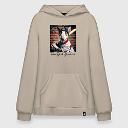 Толстовка-худи оверсайз Bull terrier - New York yankees baseball team, цвет: миндальный
