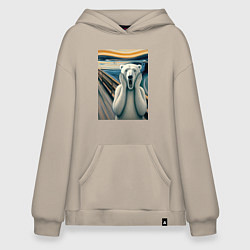 Толстовка-худи оверсайз Полярный медведь кричит на картине Эдварда Мунка, цвет: миндальный