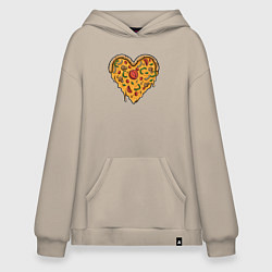 Толстовка-худи оверсайз Pizza heart, цвет: миндальный