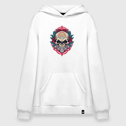 Толстовка-худи оверсайз Roses skull, цвет: белый