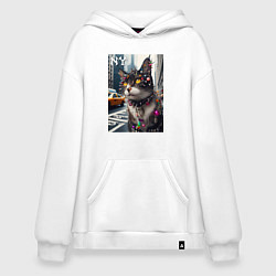 Толстовка-худи оверсайз Пирсинг Нью-Йоркского кота - нейросеть, цвет: белый
