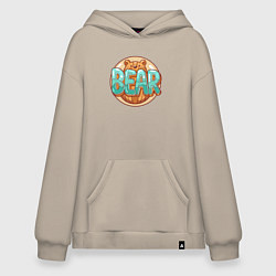 Толстовка-худи оверсайз Медведь и надпись, цвет: миндальный