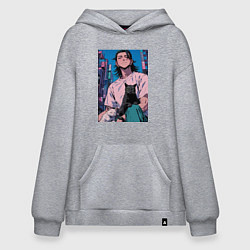 Толстовка-худи оверсайз Магическая битва Сугуру Гэто с котами, цвет: меланж