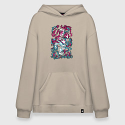 Толстовка-худи оверсайз Магическая битва Итадори х Сукуна неон, цвет: миндальный