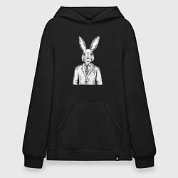 Толстовка-худи оверсайз Кролик в костюме, цвет: черный