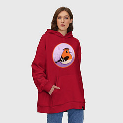 Толстовка-худи оверсайз Птица Удод с ирокезом, цвет: красный — фото 2