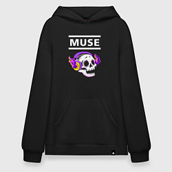 Толстовка-худи оверсайз Muse - неоновый череп, цвет: черный