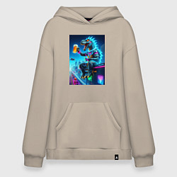 Толстовка-худи оверсайз Чувак Дино сидит на крыше небоскрёба с кружкой пив, цвет: миндальный