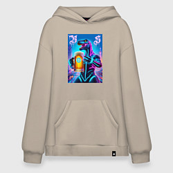 Толстовка-худи оверсайз Neon beersaur in metropolis - ai art fantasy, цвет: миндальный